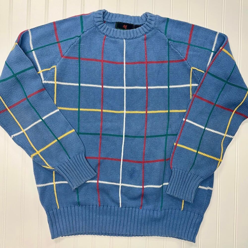 Vintage Abercrombie & Fitch Sweater Y2K Colorful Windowpane Knit Size L Unisex